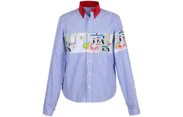 PRADA Shirts Men's Blue Stand Collar Moderate
