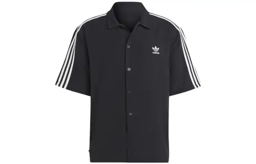Adidas originals Home of Classics Series Outdoor Lapel Striped Logo Embroidered Single-breasted Shirt Men's Black