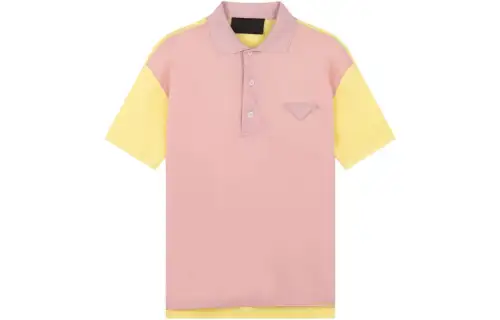 PRADA Polo Shirts Men's Pink Polo Collar Moderate Straight Fit