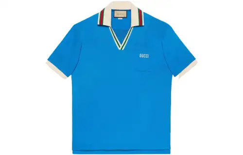 GUCCI Polo Shirts Men's Blue Polo Collar Moderate Straight Fit