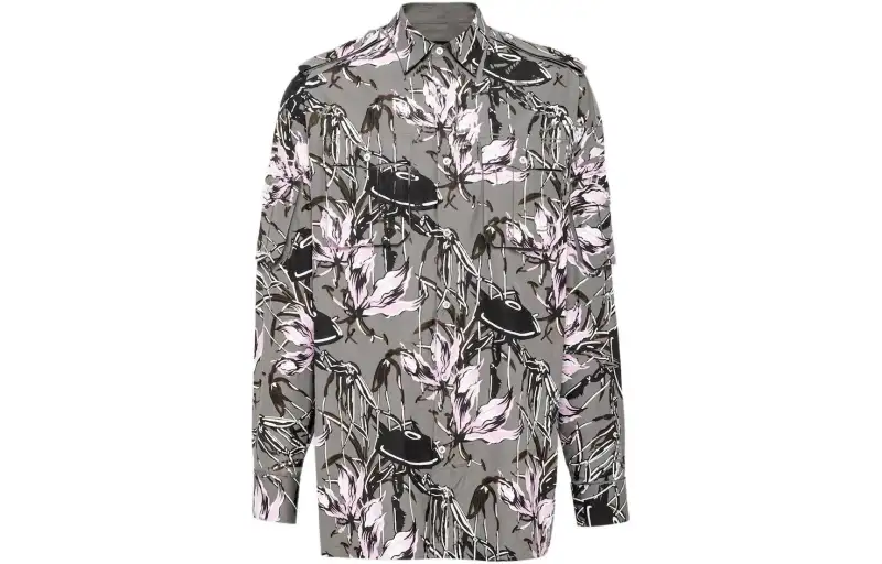 PRADA Shirts Men's Gray Pointed Collar Moderate Other