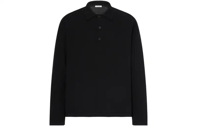 THE ROW Polo Shirts Men's Black Polo Collar Moderate Straight Fit