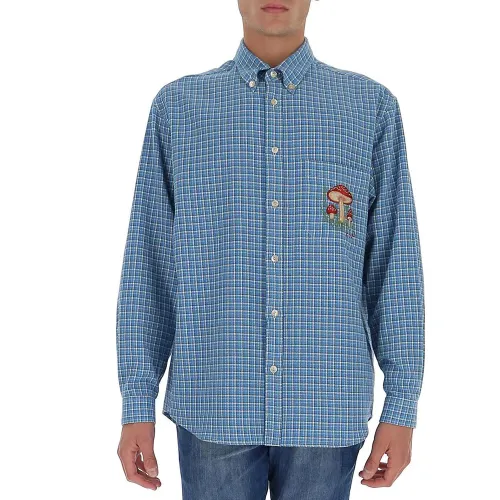 GUCCI Shirts Men's Blue Lapel Moderate Shirt