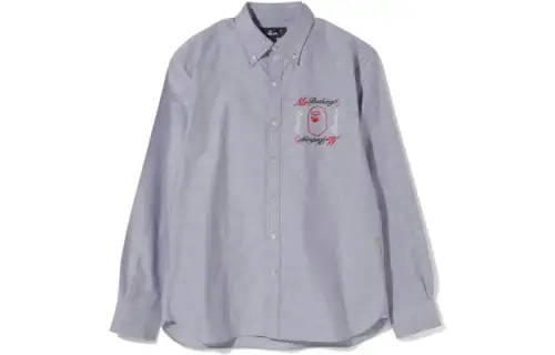 A BATHING APE Shirts Men's Silver Gray Lapel Moderate Shirt