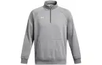 Under Armour Rival Stand Collar Chest Logo Print Loose Fit Raglan Long Sleeved Fleece Lined Sweatshirt Men's Gray