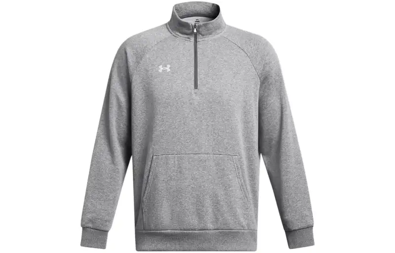 Under Armour Rival Stand Collar Chest Logo Print Loose Fit Raglan Long Sleeved Fleece Lined Sweatshirt Men's Gray