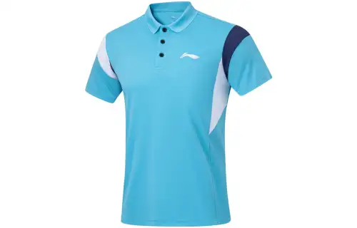 Li Ning Badminton Collection Polo Shirts Unisex Dolphin Blue Polo Collar Moderate Straight Fit