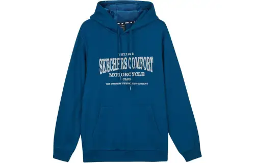 Skechers Letter Print Hooded Pullover Fleece Lined Thermal Sweatshirt Men's Poseidon Blue
