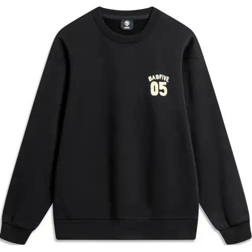 Li Ning Sweatshirts Men's Black Crew Neck Thickened Regular