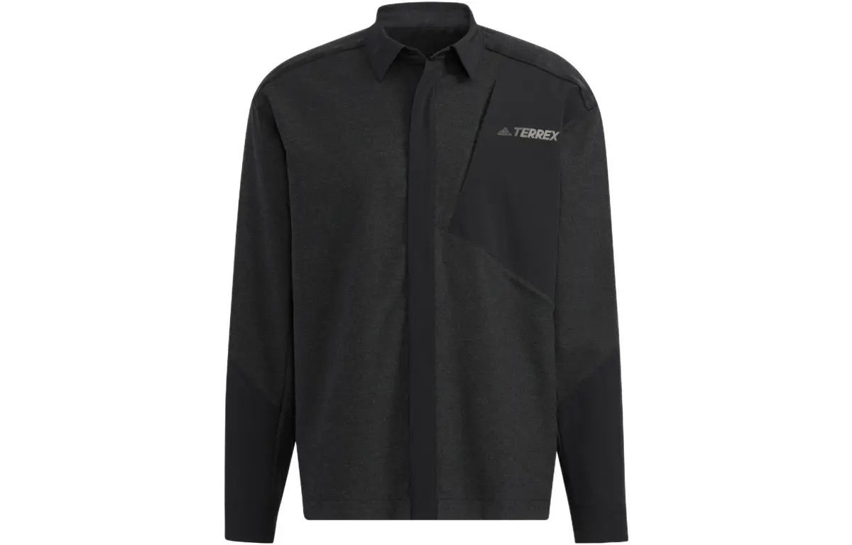 Adidas Terrex Shirts Men's Black Lapel Moderate Straight Fit
