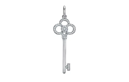 TIFFANY & CO. 2010s Pre owned 18kt White Gold Crown Key Diamond Pendant