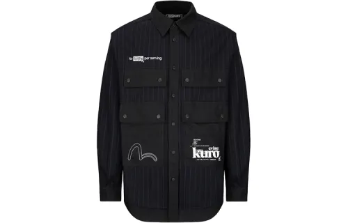 EVISU Shirts Men's Black Lapel Moderate Mock Two Piece