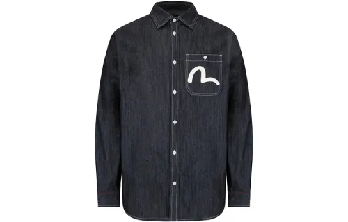 EVISU Shirts Men's Denim Blue Pointed Collar Moderate Shirt