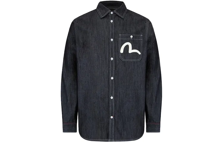 EVISU Shirts Men's Denim Blue Pointed Collar Moderate Shirt