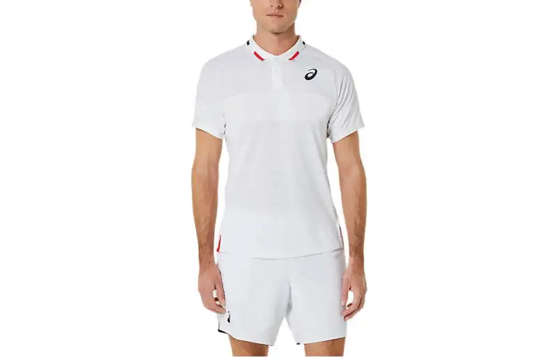 ASICS Polo Shirts Men's White Polo Collar Moderate Straight Fit