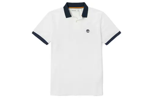 Timberland Polo Shirts Men's White Polo Collar Moderate Straight Fit