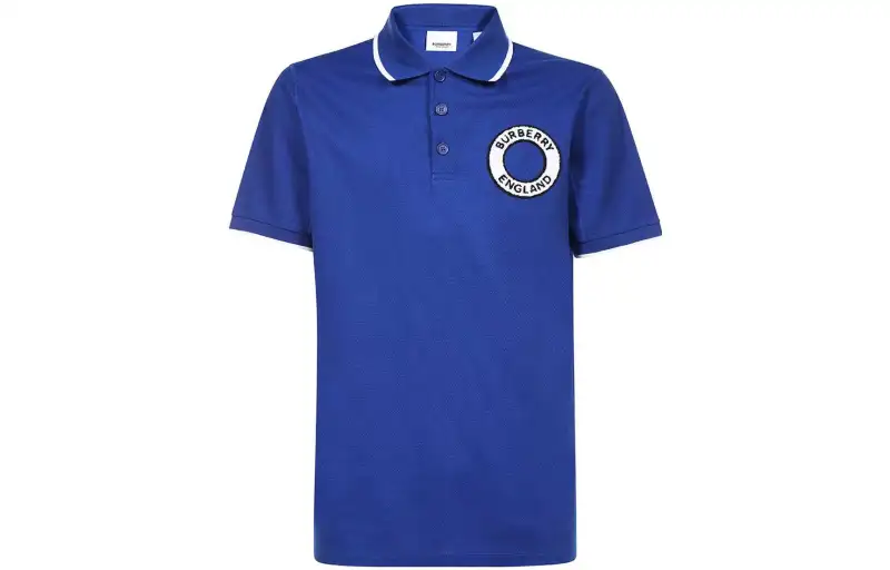 Burberry Polo Shirts Men's Lake Blue Crew Neck Moderate Straight Fit