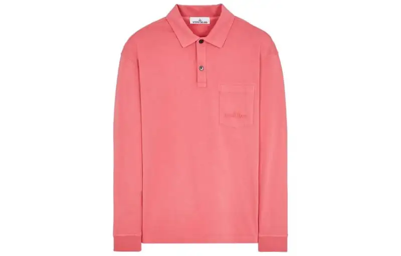STONE ISLAND Polo Shirts Men's Pink Polo Collar Moderate Straight Fit