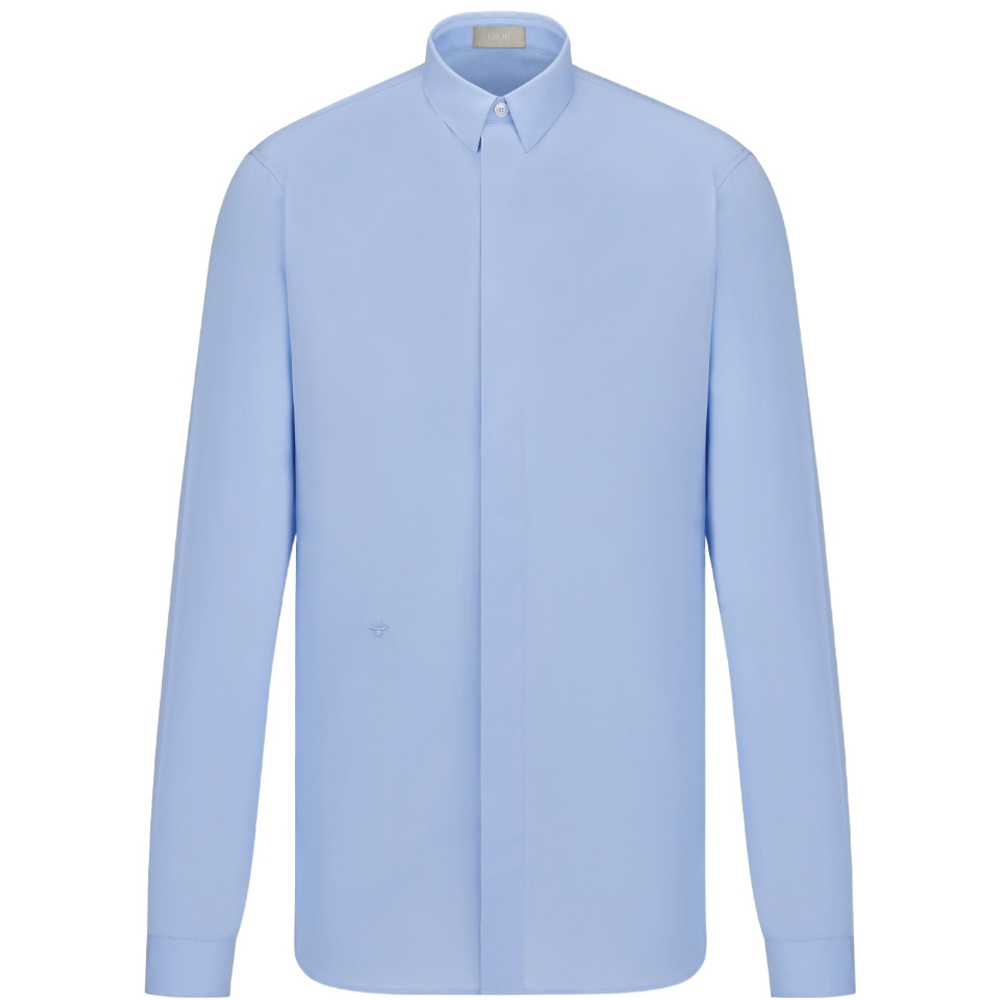 DIOR Dior FW22 solid color bee embroidered single-breasted long-sleeved shirt for men blue