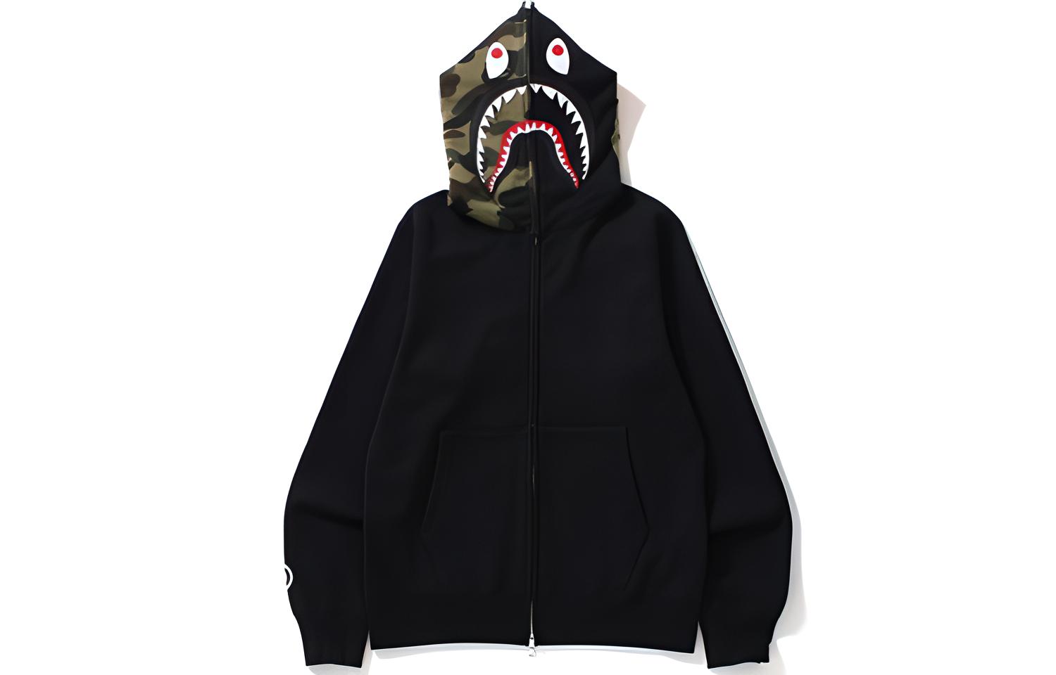 A BATHING APE BAPE MIX CAMO CRAZY SHARK FULL ZIP HOODIE 1F30-115