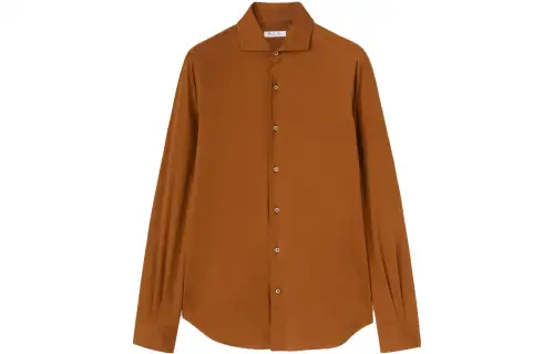 Loro Piana Shirts Men's Brown Lapel Moderate Other