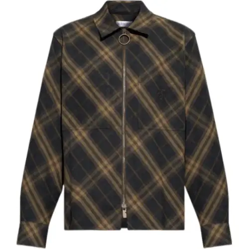 Burberry Check Collared Zip-Up Shirt