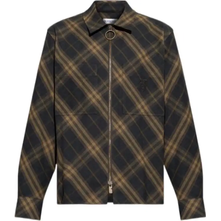 Burberry Check Collared Zip-Up Shirt