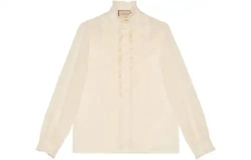 GUCCI Shirts Men's Beige Ruffle Collar Moderate Shirt