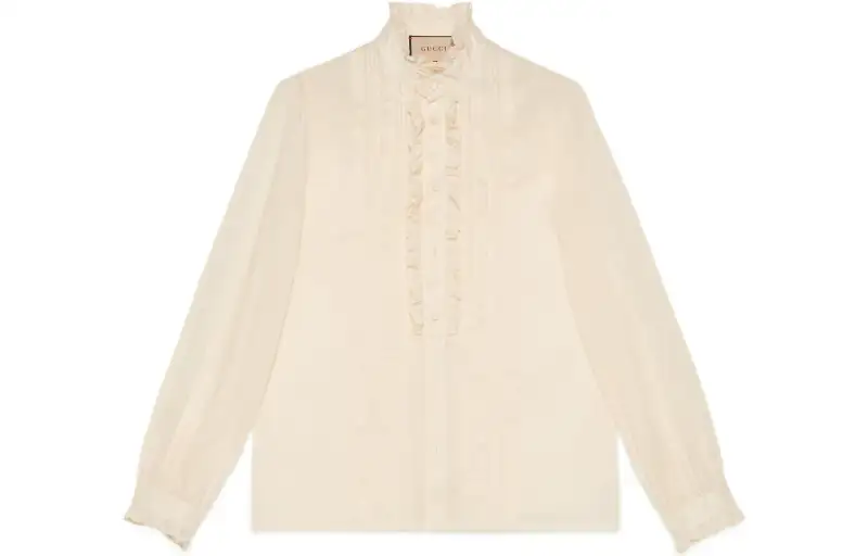 GUCCI Shirts Men's Beige Ruffle Collar Moderate Shirt