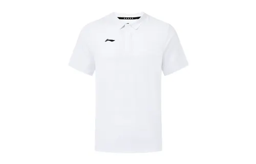 Li Ning Polo Shirts Unisex White Polo Collar Moderate Straight Fit