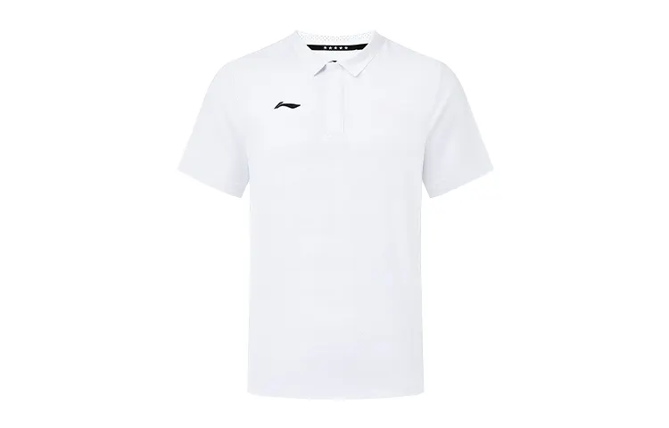 Li Ning Polo Shirts Unisex White Polo Collar Moderate Straight Fit