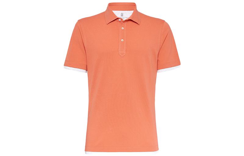 Brunello Cucinelli SS23 Layered Trimmed Short Sleeve Polo Shirt Men's Salmon