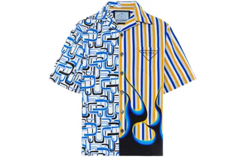 PRADA Shirts Men's Sapphire Blue Cuban Collar Moderate Other