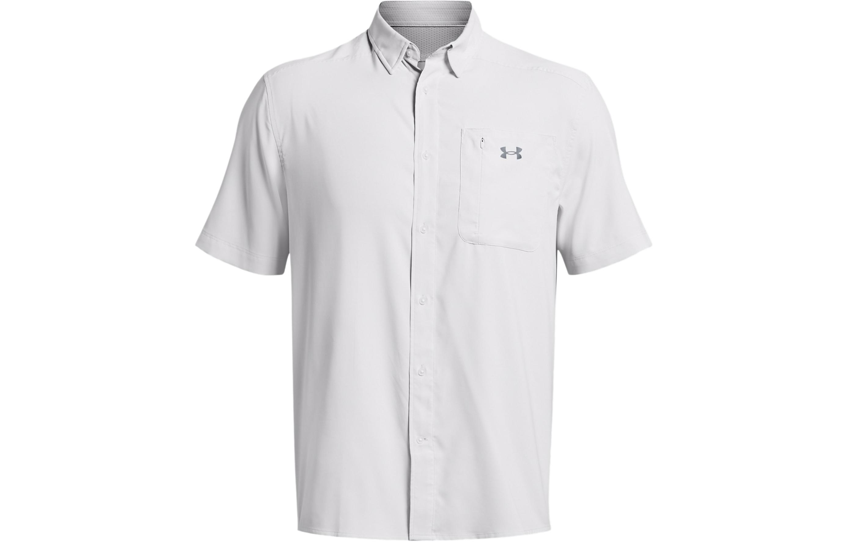 Under Armour UA Drift Tide 2.0 Solid Color Logo Logo Chest Pocket Design Casual Short Sleeve Shirt Men's Light Gray