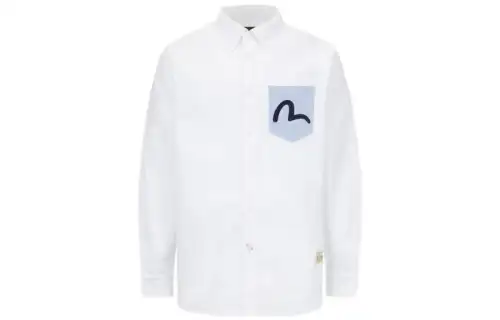 EVISU Shirts Men's White Lapel Moderate Denim