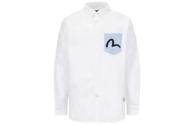 EVISU Shirts Men's White Lapel Moderate Denim
