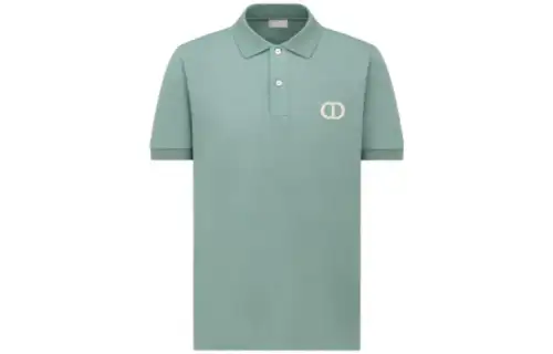 DIOR Polo Shirts Men's Green Polo Collar Moderate Straight Fit