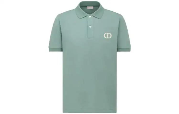 DIOR Polo Shirts Men's Green Polo Collar Moderate Straight Fit
