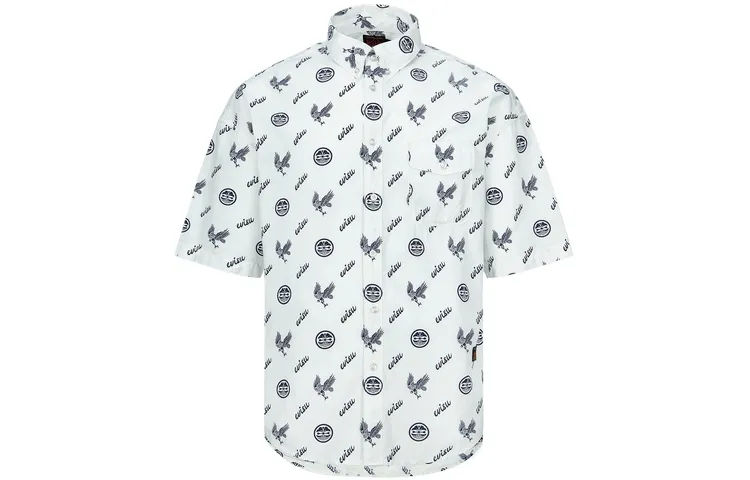 EVISU Shirts Men's White All Over Print Polo Collar Moderate Other