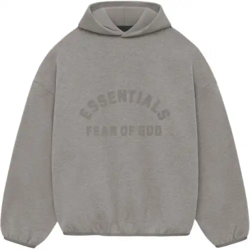 Fear of God Essentials 2024 Summer Series SS24 Nylon Fleece Hoodie Heather Gray Letter Printed Velvet Hooded American Pullover Sweatshirt Men's Grass Gray/Heather Gray