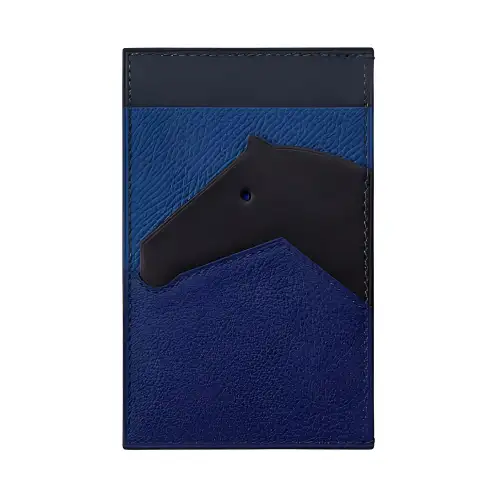 HERMES Cow Leather With Leather Card Holder Men's Ink Blue