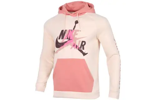 Jordan Multicolor Logo Fleece Lined Athleisure Hooded Pullover Sweatshirt Men's Flesh Pink