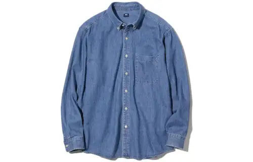 UNIQLO Shirts Unisex Sky Blue Lapel Moderate Denim