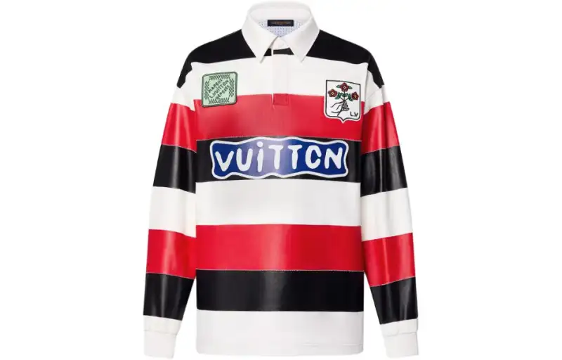 LOUIS VUITTON Long Sleeved Leather Intarsia Rugby Polo