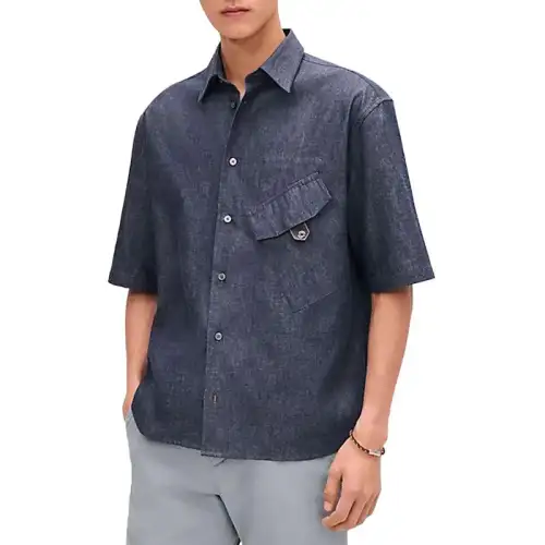 HERMES Shirts Men's Blue Lapel Moderate