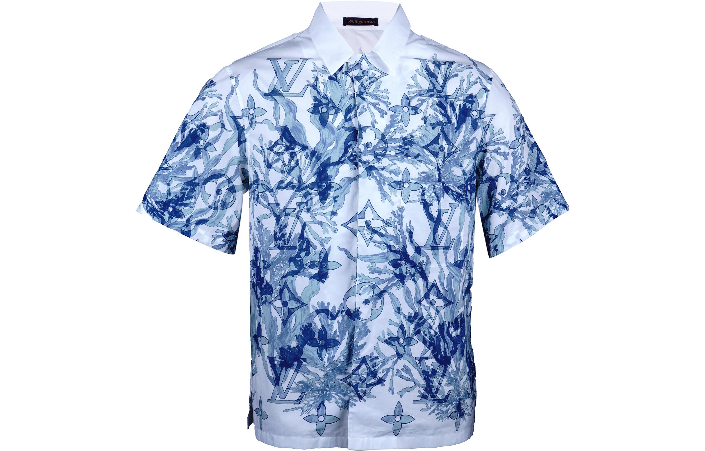 LOUIS VUITTON SS23 colorblocked single-breasted pattern letter print short-sleeved shirt for men multi-color