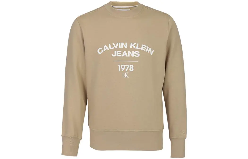 CALVIN KLEIN Letter Print Fleece Lined Sweatshirt Men's Khaki