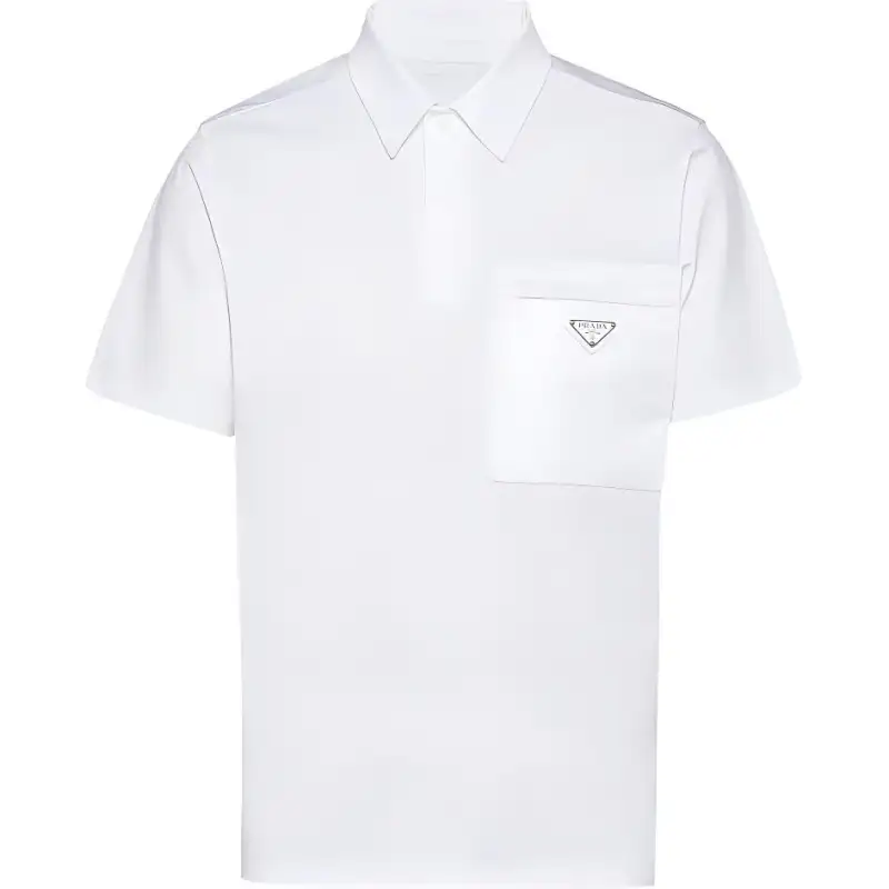 PRADA Polo Shirts Men's White Polo Collar Moderate Straight Fit