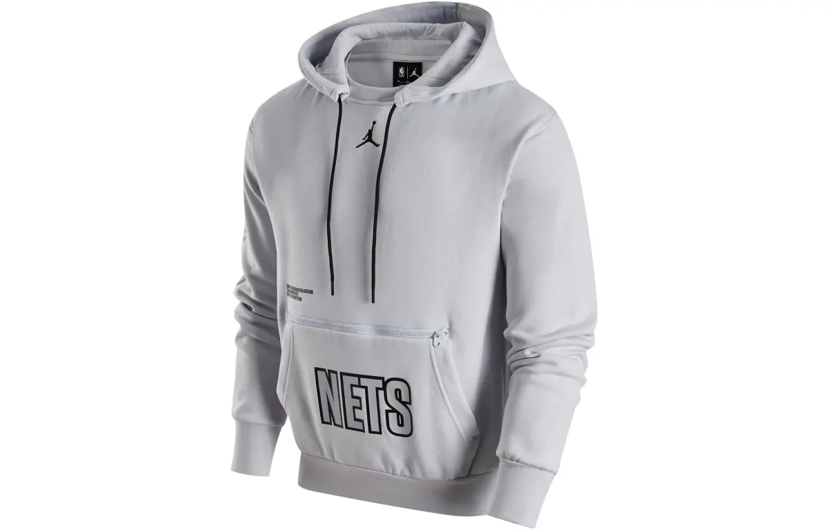 Jordan NBA Brook Lin Nets, Letter Hooded Pullover Fleece Lined Casual Sweatshirt Men's White Gold