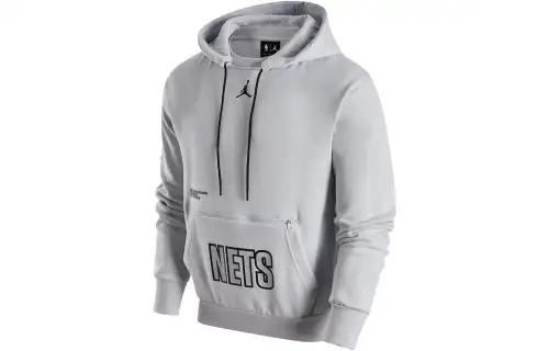 Jordan NBA Brook Lin Nets, Letter Hooded Pullover Fleece Lined Casual Sweatshirt Men's White Gold